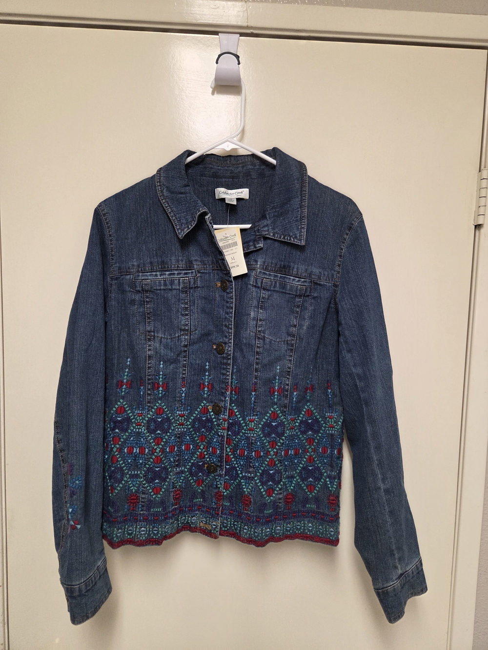 Vintage 90s Coldwater Creek Embroidered Denim Jacket Size Medium